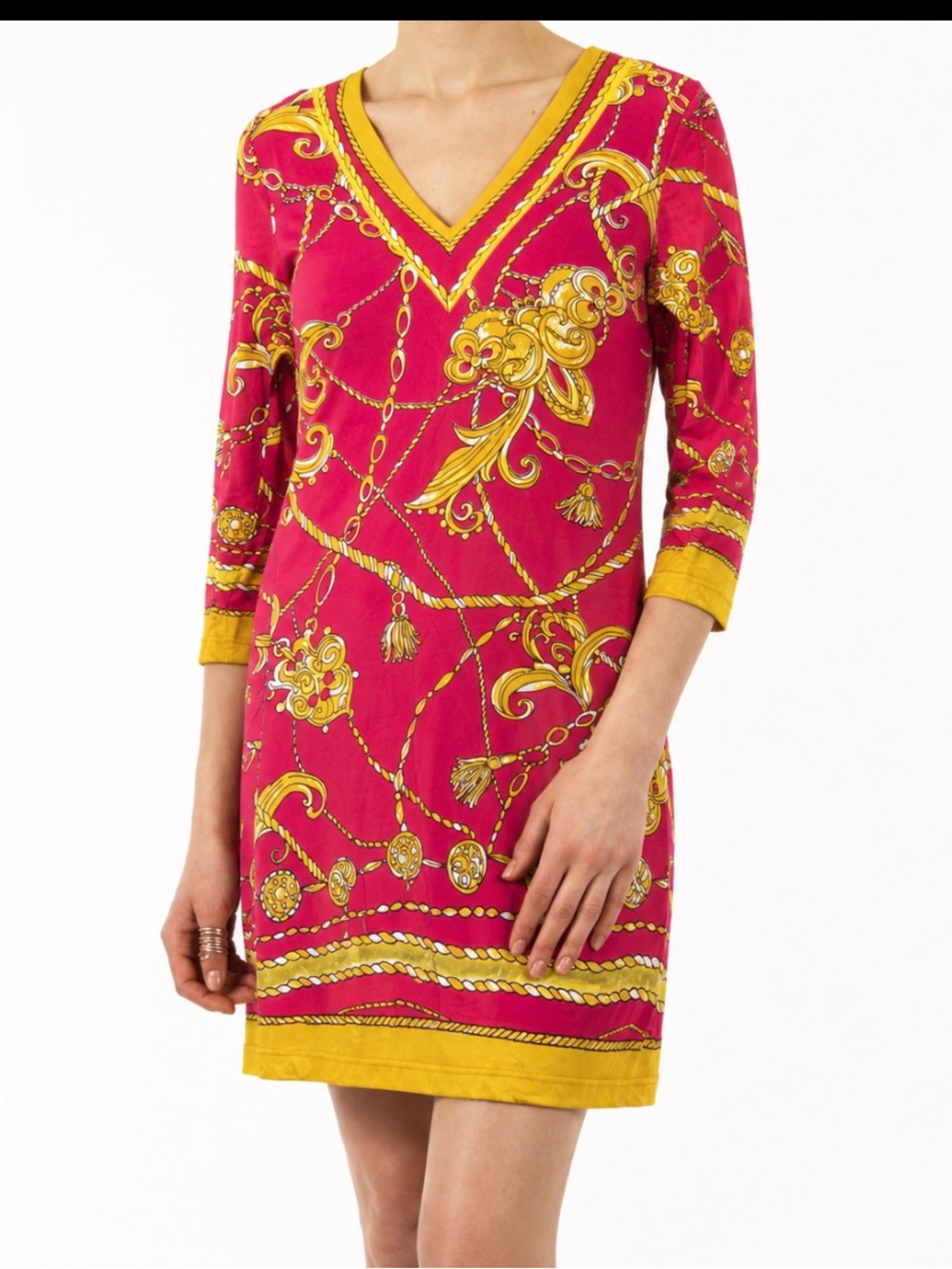 Barbara Gerwit Pink and Gold Printed Dress EUC